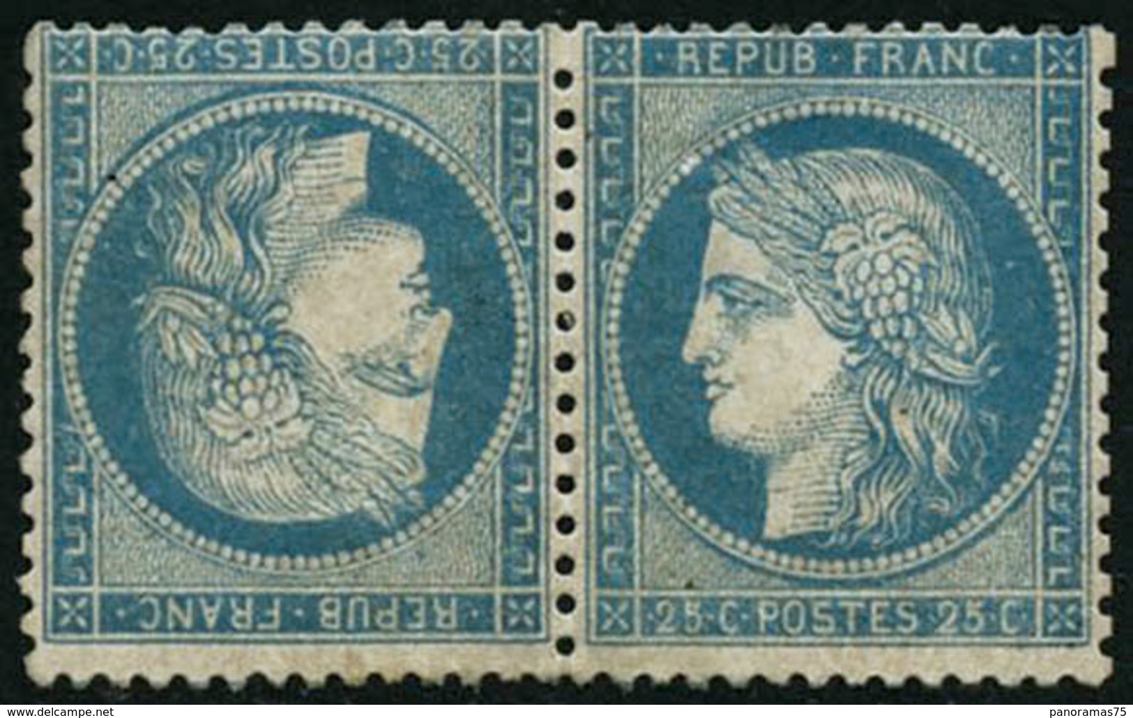 * N°60Ab 25c Bleu, Type I, Paire Tête-bèche Quasi SC, RARE - TB - 1876-1878 Sage (Typ I)