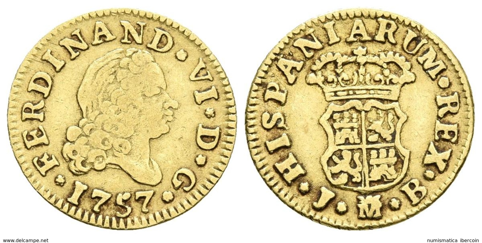 FERNANDO VI. 1/2 Escudo. 1757. Madrid JB. Cal-255. Au. 1,73g. BC+. - Autres & Non Classés