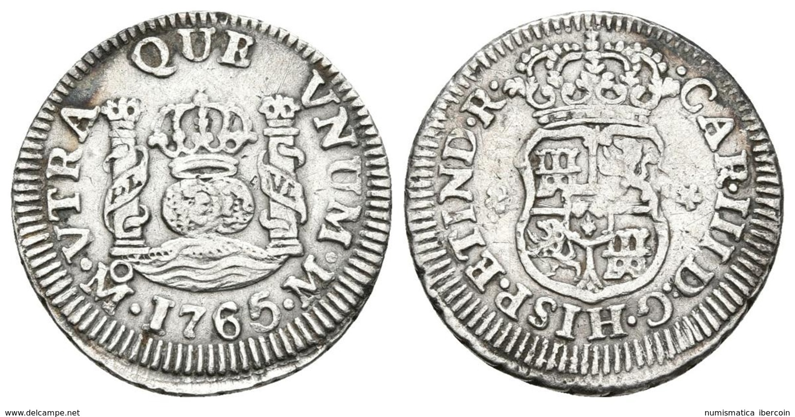 CARLOS III. 1/2 Real. 1765. México M. Tipo Columnario. Cal-1754. Ar. 1,63g. MBC/MBC+. - Autres & Non Classés