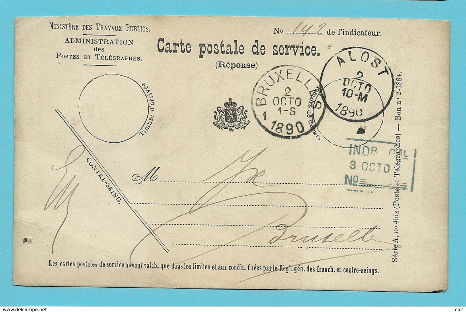 Carte Postale De Service Met Stempel ALOST - Zonder Portkosten