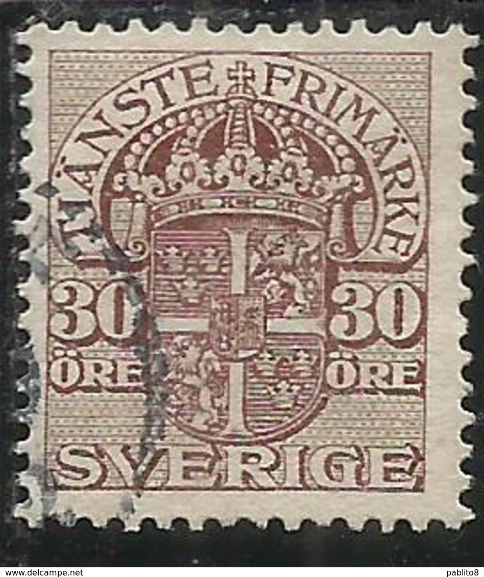 SWEDEN SVERIGE SVEZIA SUEDE 1910 1912 OFFICIAL STAMPS ORE 30o USATO USED OBLITERE' - Steuermarken