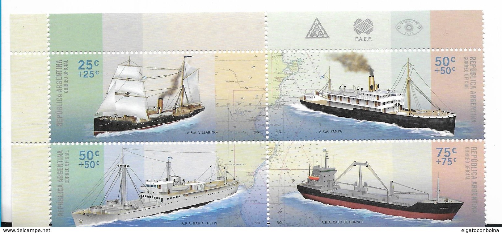 ARGENTINA 2004 SCOTT B189 SHIPS BLOCK OF FOUR MINT NH - Ongebruikt