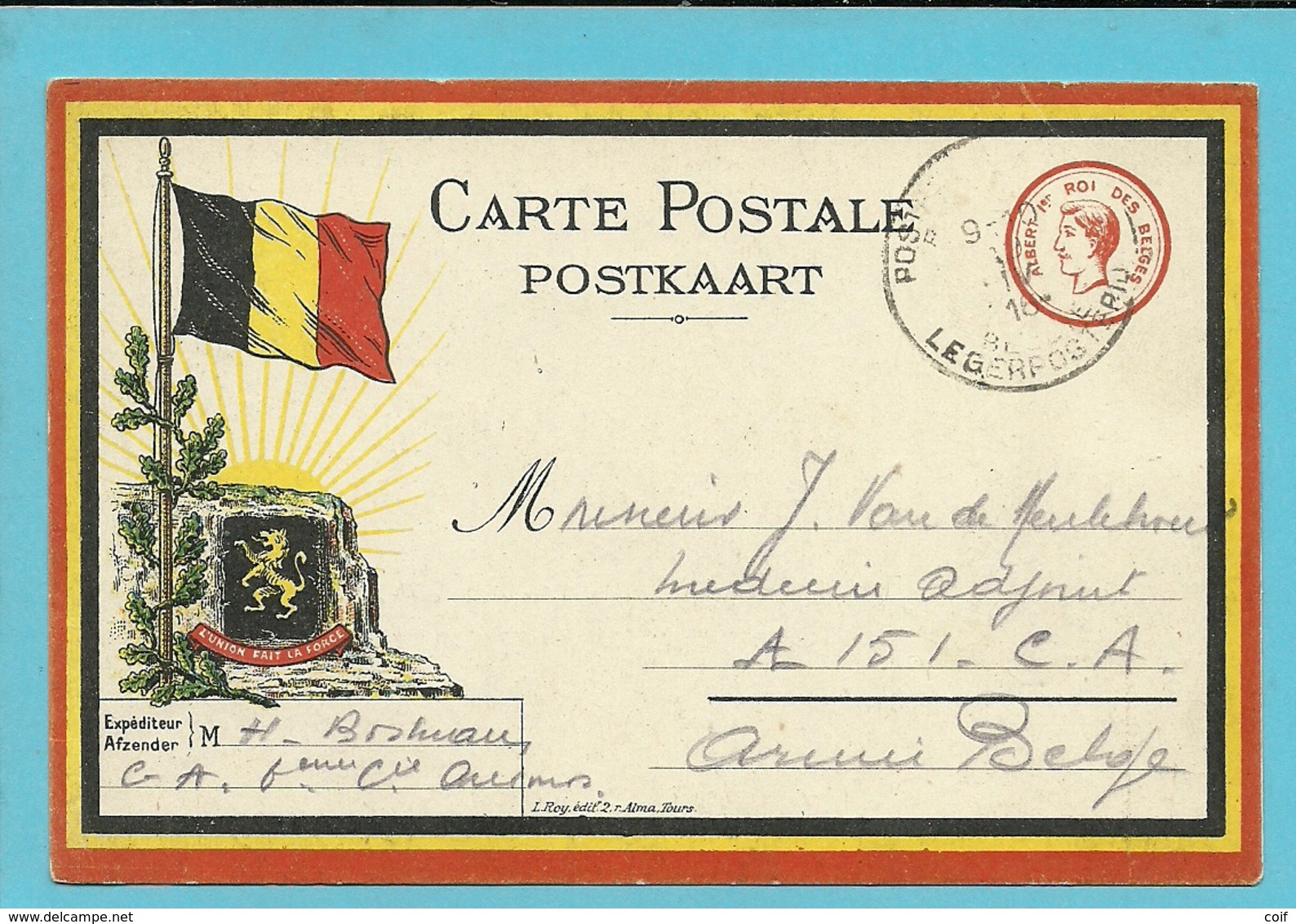 Kaart (drapeaux) Met Stempel PMB Op 15/4/16 Verzonden Van CAMP D'AVOURS - Armée Belge