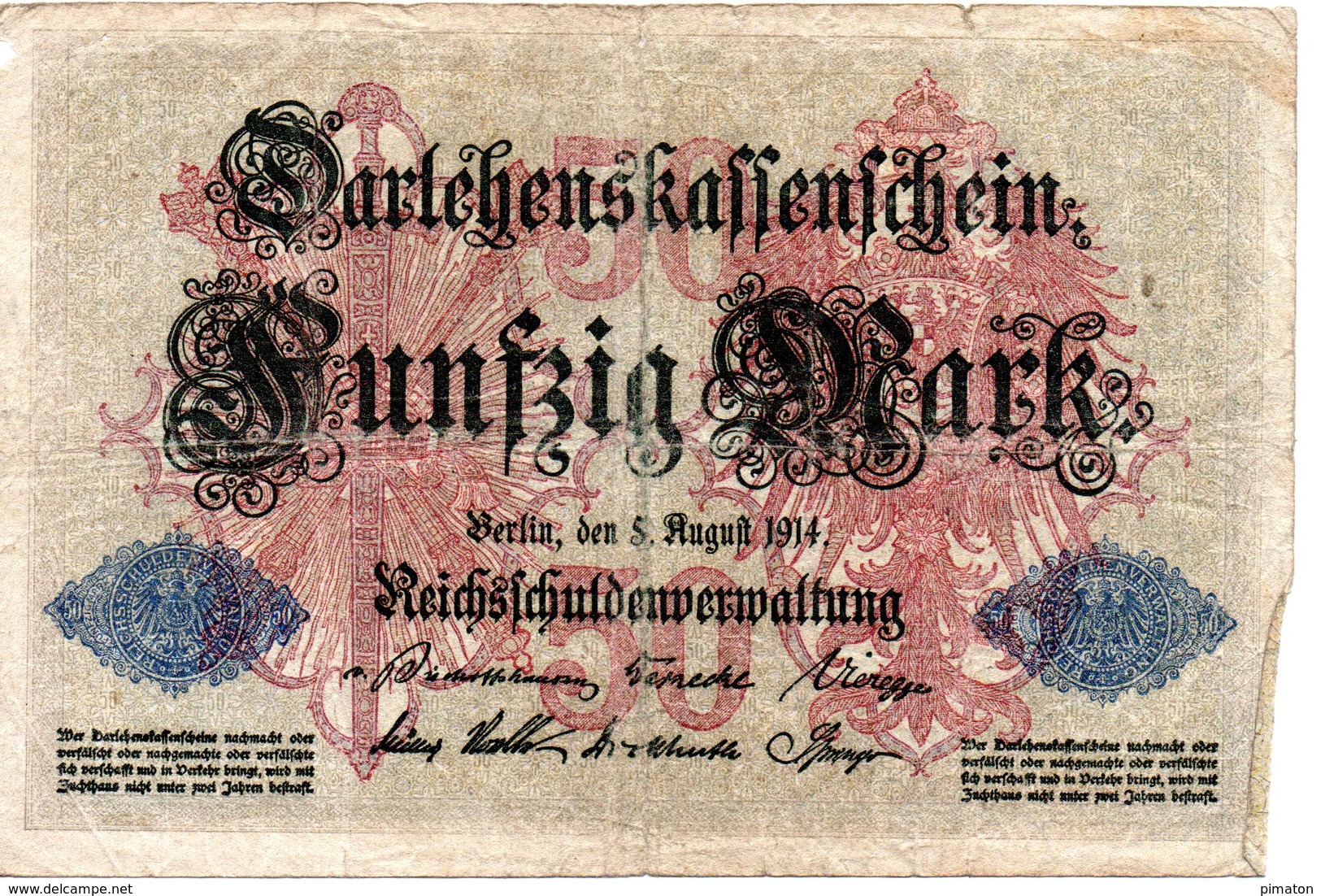 50 Mark   1923 ( Berlin Aout 1914 )) - 50 Mark