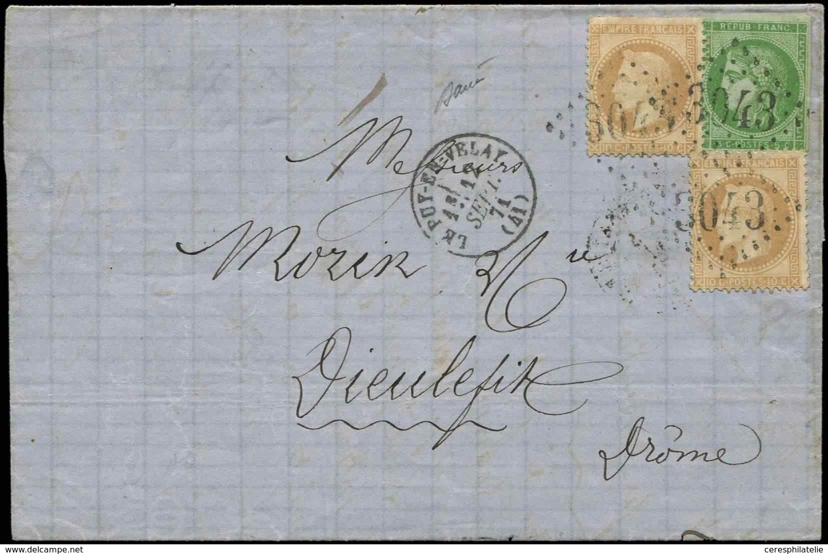 Let AFFRANCHISSEMENTS DE SEPTEMBRE 1871 - N°28B (2) Et 42B Obl. GC 3043 S. LAC, Càd T16 LE PUY-EN-VELAY 12/9/71, Très Bo - 1849-1876: Klassik