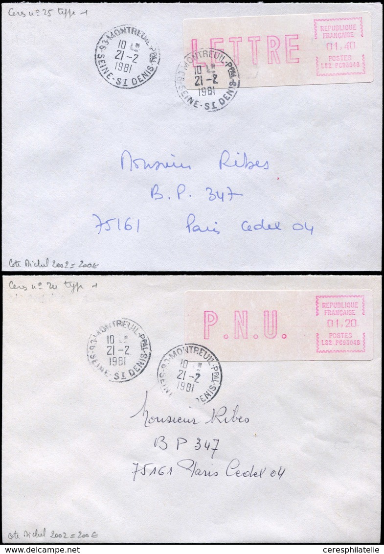 Let Spécialités Diverses - L.S.A. 24/25 : LS2 PC93048, PNU 1,20 Et LETTRE 1,40 T I, Obl. Montreuil 21/2/81 Sur 2 Env., T - Sonstige & Ohne Zuordnung