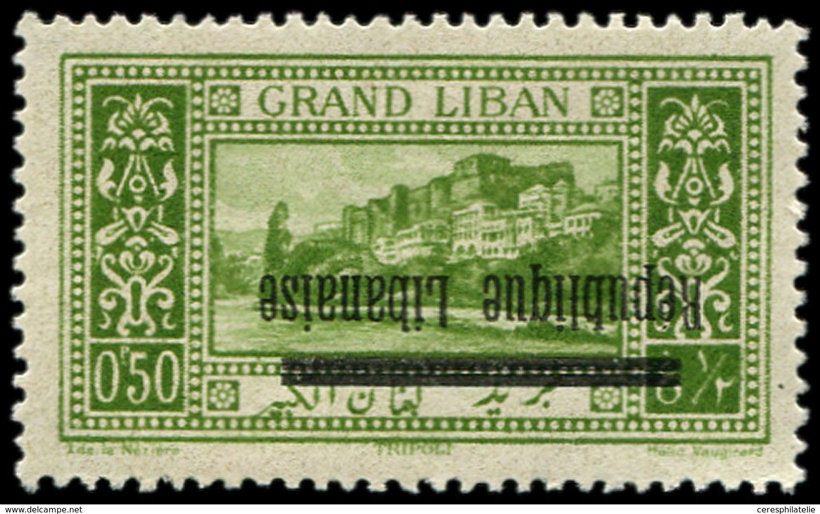 ** GRAND LIBAN 85b : 0p.50 Vert-jaune, Surch. RENVERSEE, TB. C - Autres & Non Classés