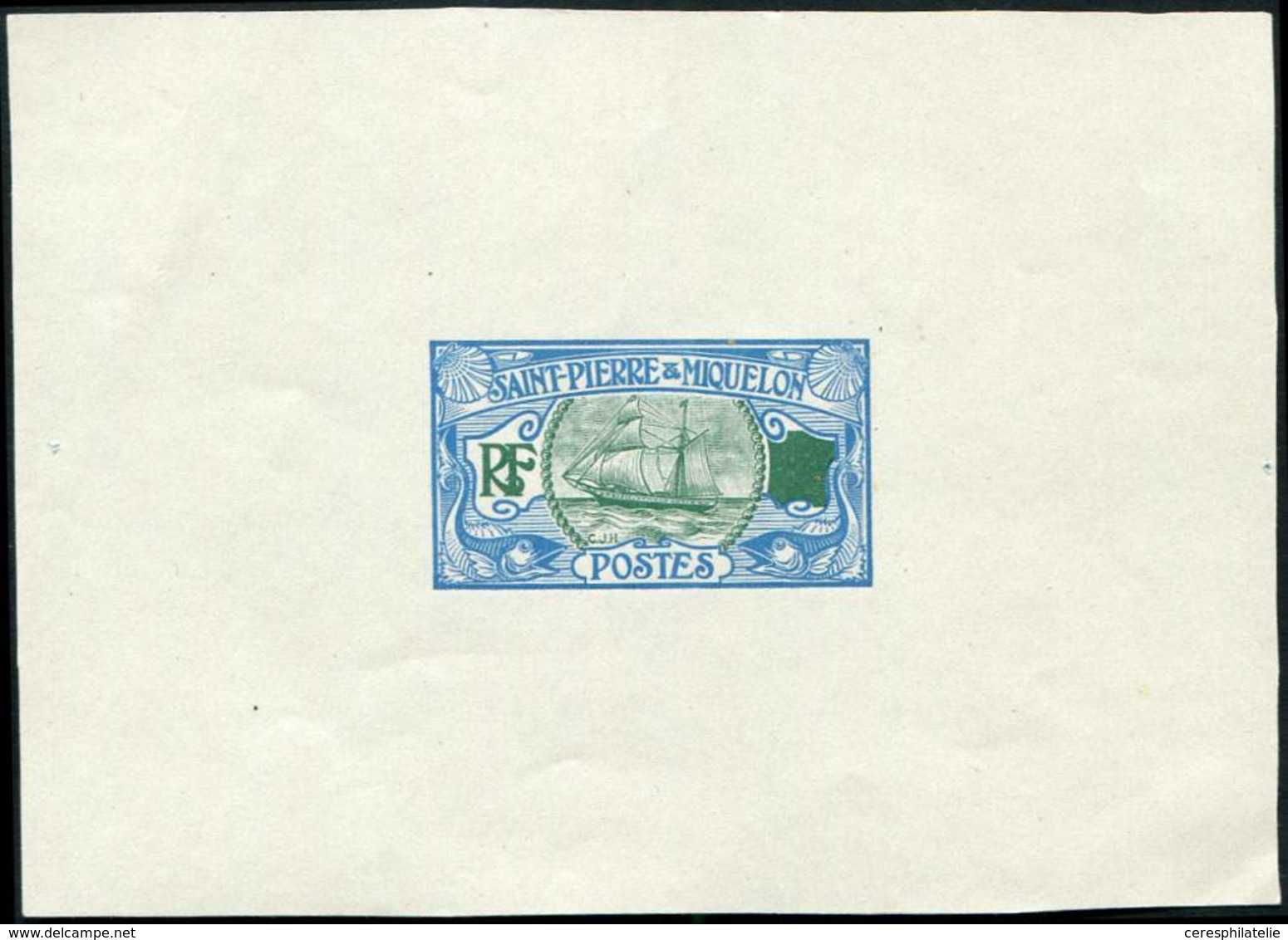 SAINT PIERRE ET MIQUELON Type Bateau De Pêche De 1909, épreuve D'artiste Sans La Valeur, En Bleu Et Vert, TB - Gebraucht