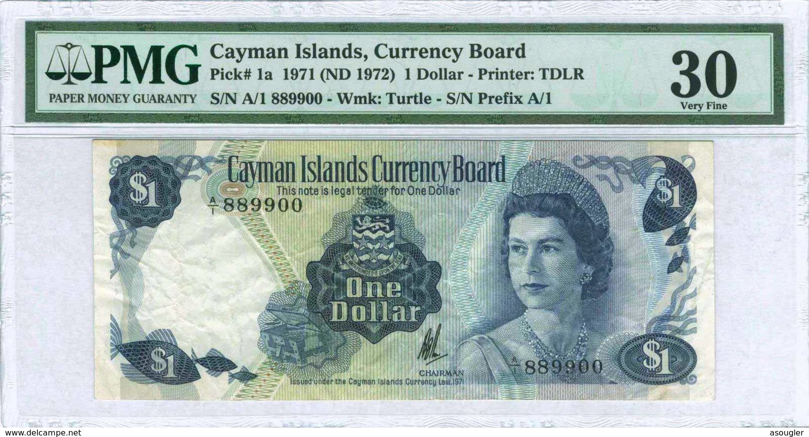 Cayman Islands - CAYMAN ISLANDS 1 DOLLAR L 1971 ND 1972 PMG 30 VF