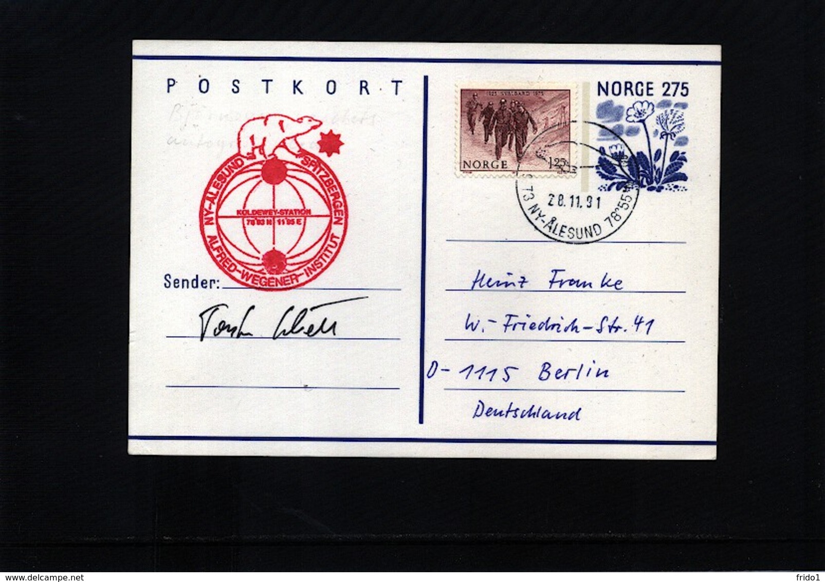 Norway 1991 Spitzbergen Alfred Wegener Institute Koldewey Station Interesting Postcard - Estaciones Científicas Y Estaciones Del Ártico A La Deriva