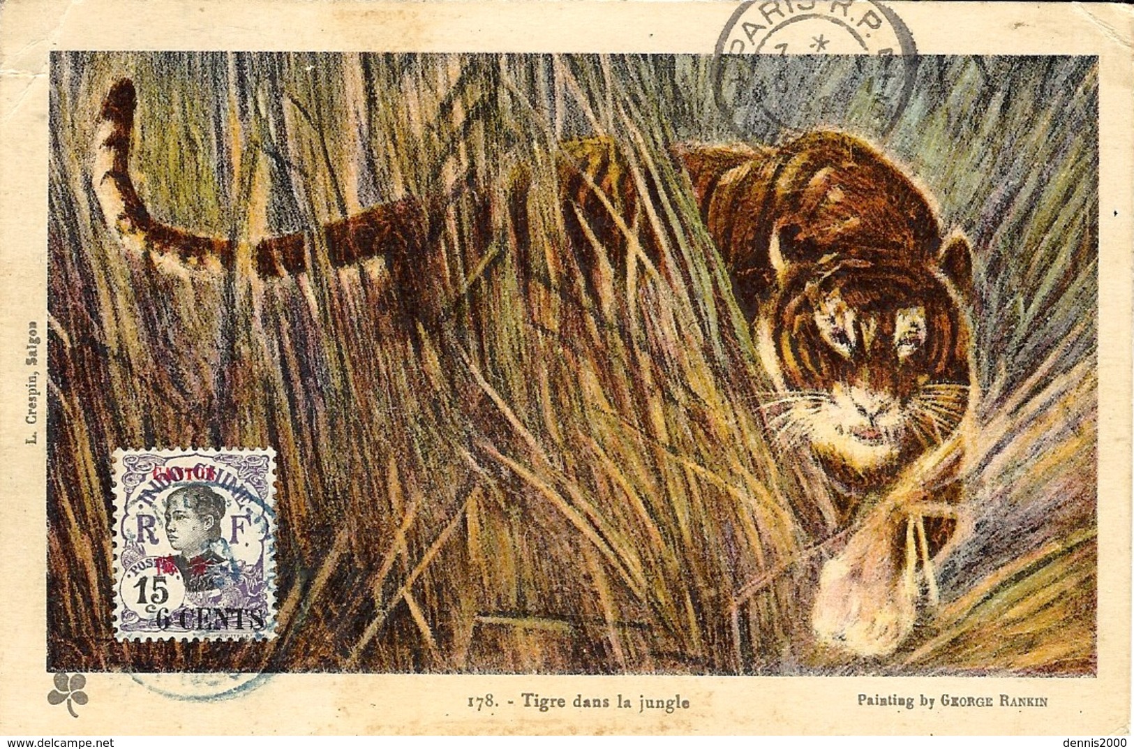 1929- C P A  ( Tigre Dans La Jungle ) Affr. N° 72 -  6 Cent Sur 15 Cent   SEUL - Brieven En Documenten