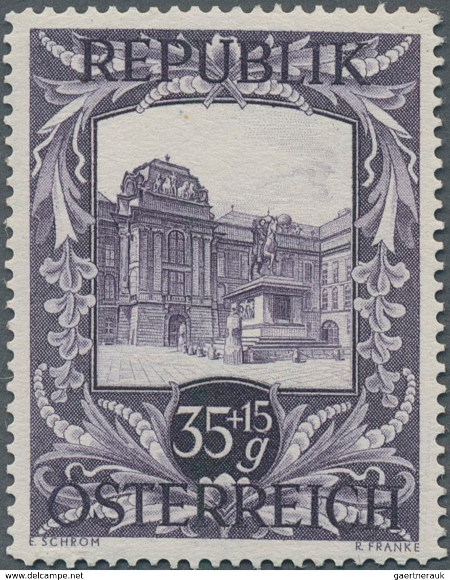 Österreich: 1947, 35 Gr. + 15 Gr. "Kunstausstellung", 22 verschiedene Farbproben in Linienzähnung 14