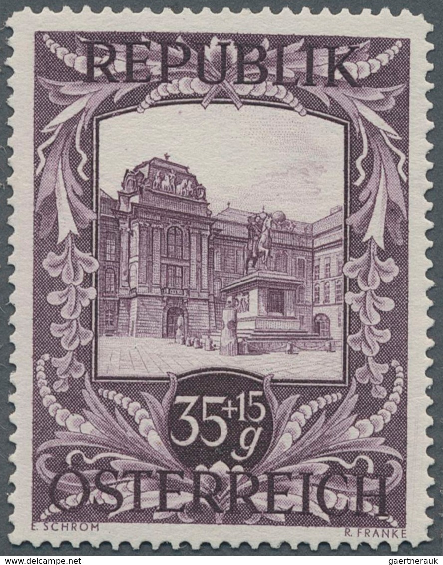 Österreich: 1947, 35 Gr. + 15 Gr. "Kunstausstellung", 22 verschiedene Farbproben in Linienzähnung 14