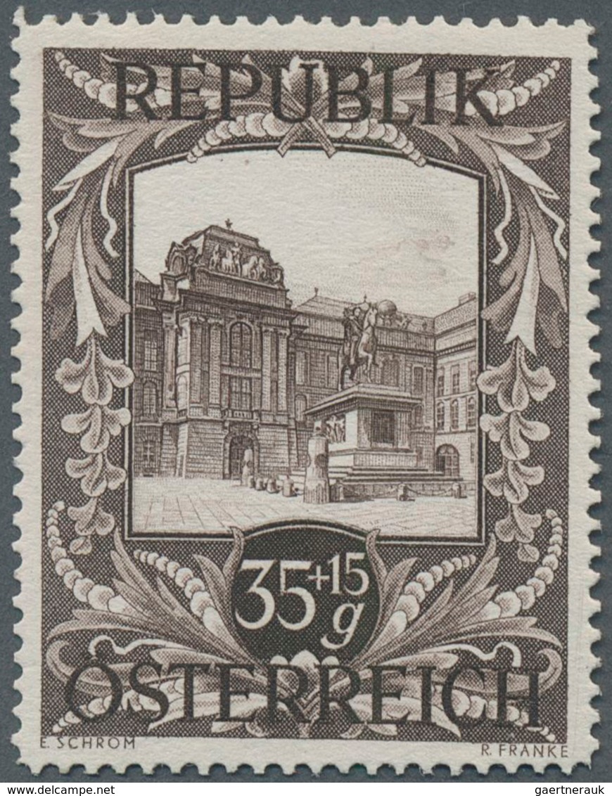 Österreich: 1947, 35 Gr. + 15 Gr. "Kunstausstellung", 22 verschiedene Farbproben in Linienzähnung 14