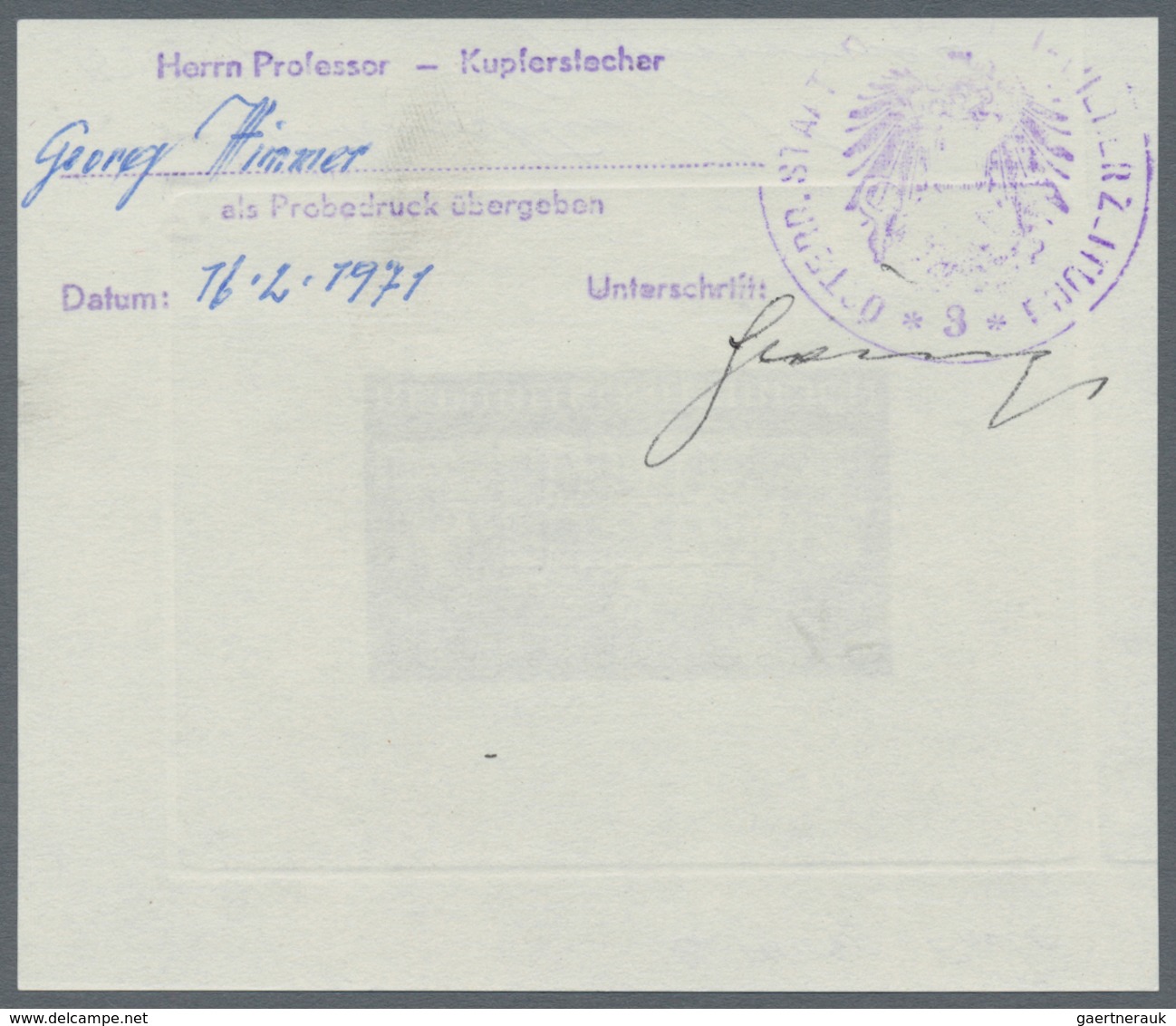 Österreich: 1971, 4 Sch. "Weiner Börse", drei Phasendrucke in Schwarz (1.-3- Phase) , je Einzelabzug