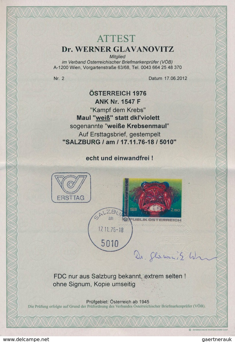 Österreich: 1976, 2.50 Sch. "Kampf Dem Krebs" Mit Abart "Farbe Violettblau Fehlend" (sog. "Weißes Kr - Sonstige & Ohne Zuordnung