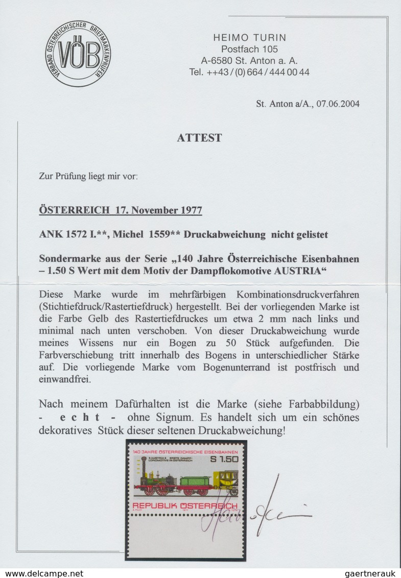 Österreich: 1977. Österreichische Eisenbahnen, 140 Jahre (Wert Zu 1.50 S), Mit Der Abart "stark Vers - Sonstige & Ohne Zuordnung