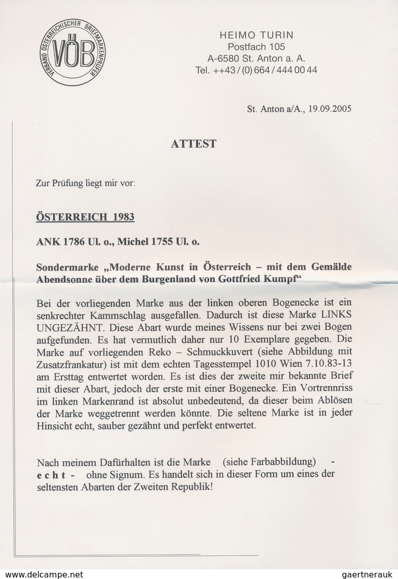 Österreich: 1983, 4 Sch. Moderne Kunst ("Abendsonne über Dem Burgenland" Von Gottfried Kumpf), Eckra - Sonstige & Ohne Zuordnung