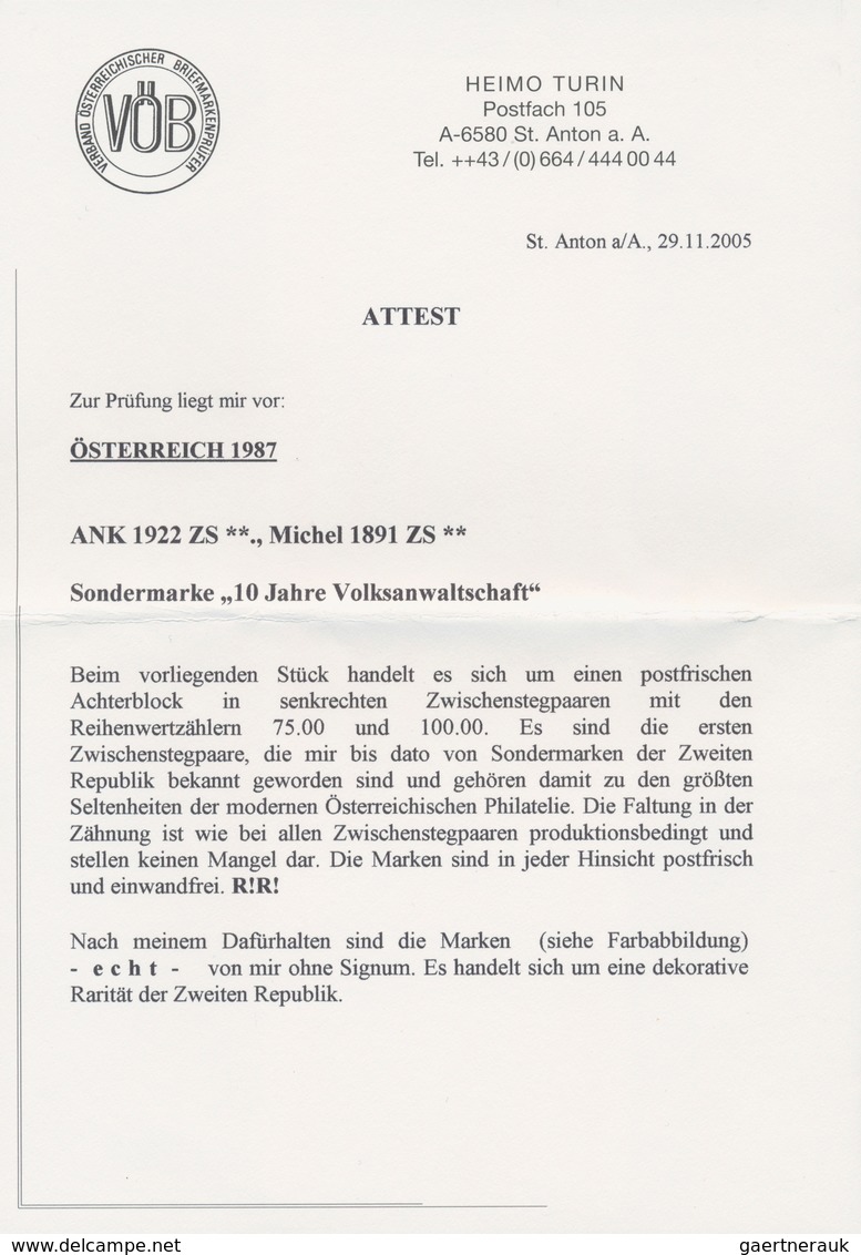 Österreich: 1987, 5 Sch. "Volksanwaltschaft", Zwischensteg-8er-Block Mit Zwei Senkrechten Zwischenst - Sonstige & Ohne Zuordnung