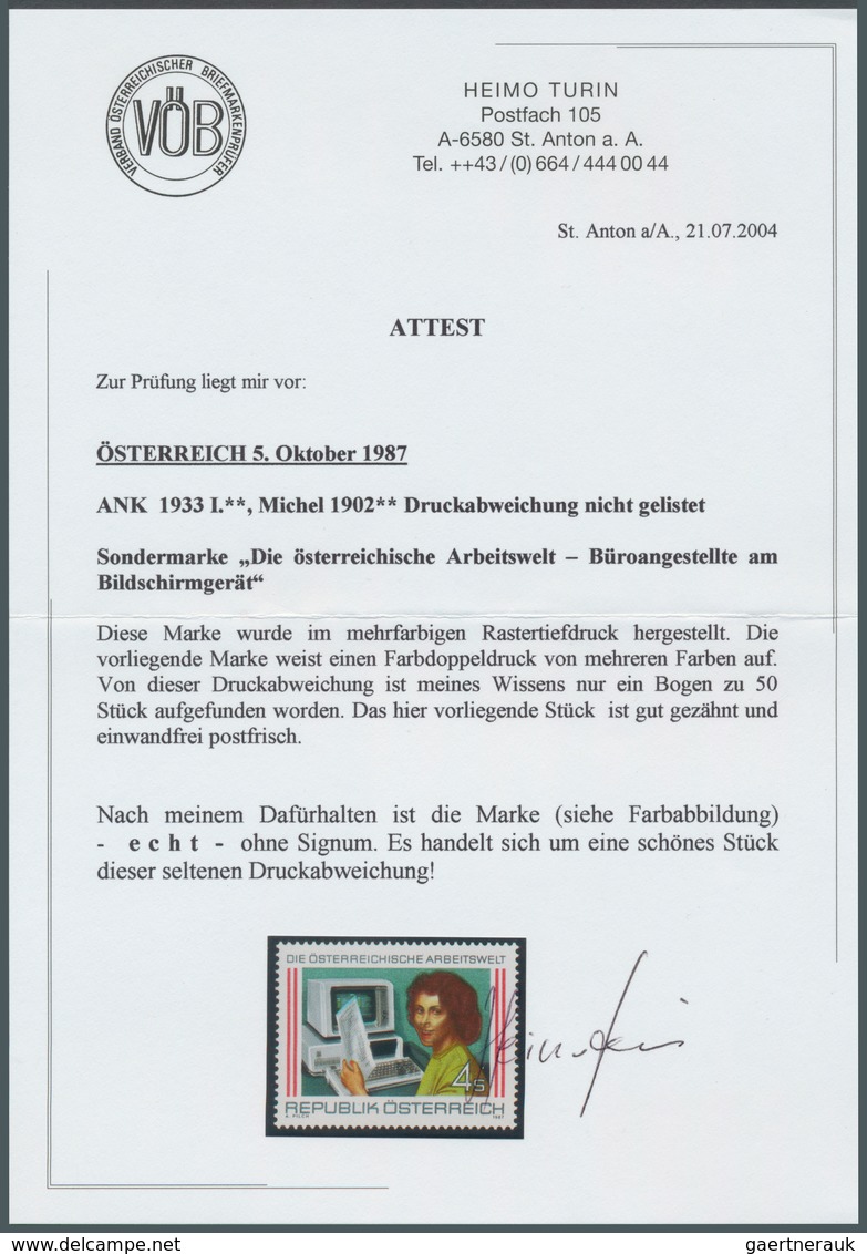 Österreich: 1987. Österreichische Arbeitswelt "Frau Am Bildschirm" Mit Der Abart "DOPPELDRUCK Des Ma - Sonstige & Ohne Zuordnung