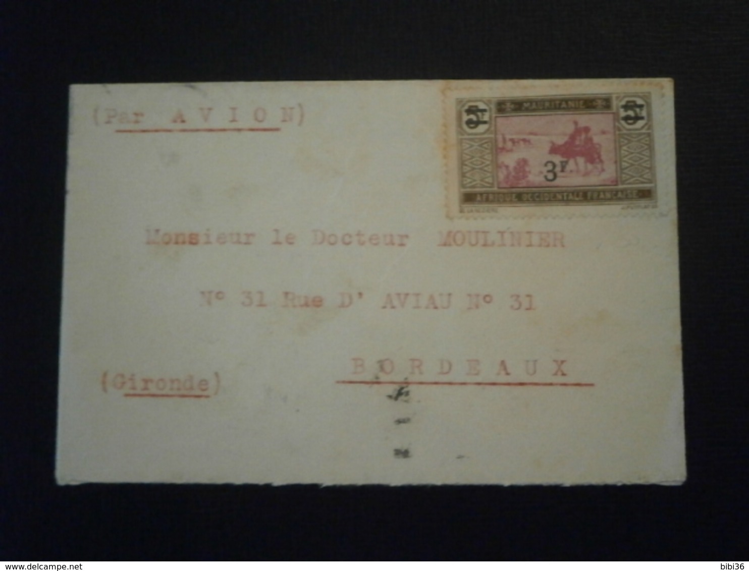 AOF MAURITANIE SENEGAL TIMBRE LETTRE ENVELOPPE COVER AVION SAINT LOUIS BORDEAUX GIRONDE MIXTE - Lettres & Documents