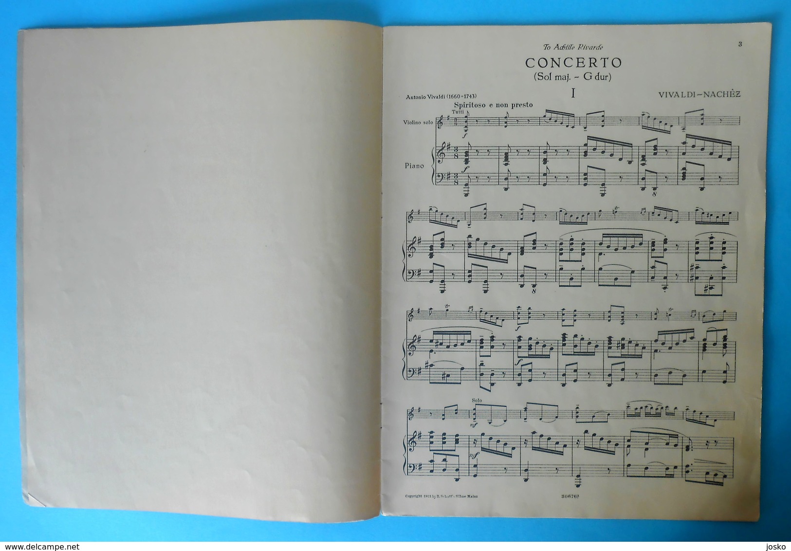 VIVALDI-NACHEZ ... CONCERTO ( Violon Et Piano ) Classical Music * Edition Schott No 902 * Musique Classique Musik Musica - V-Z