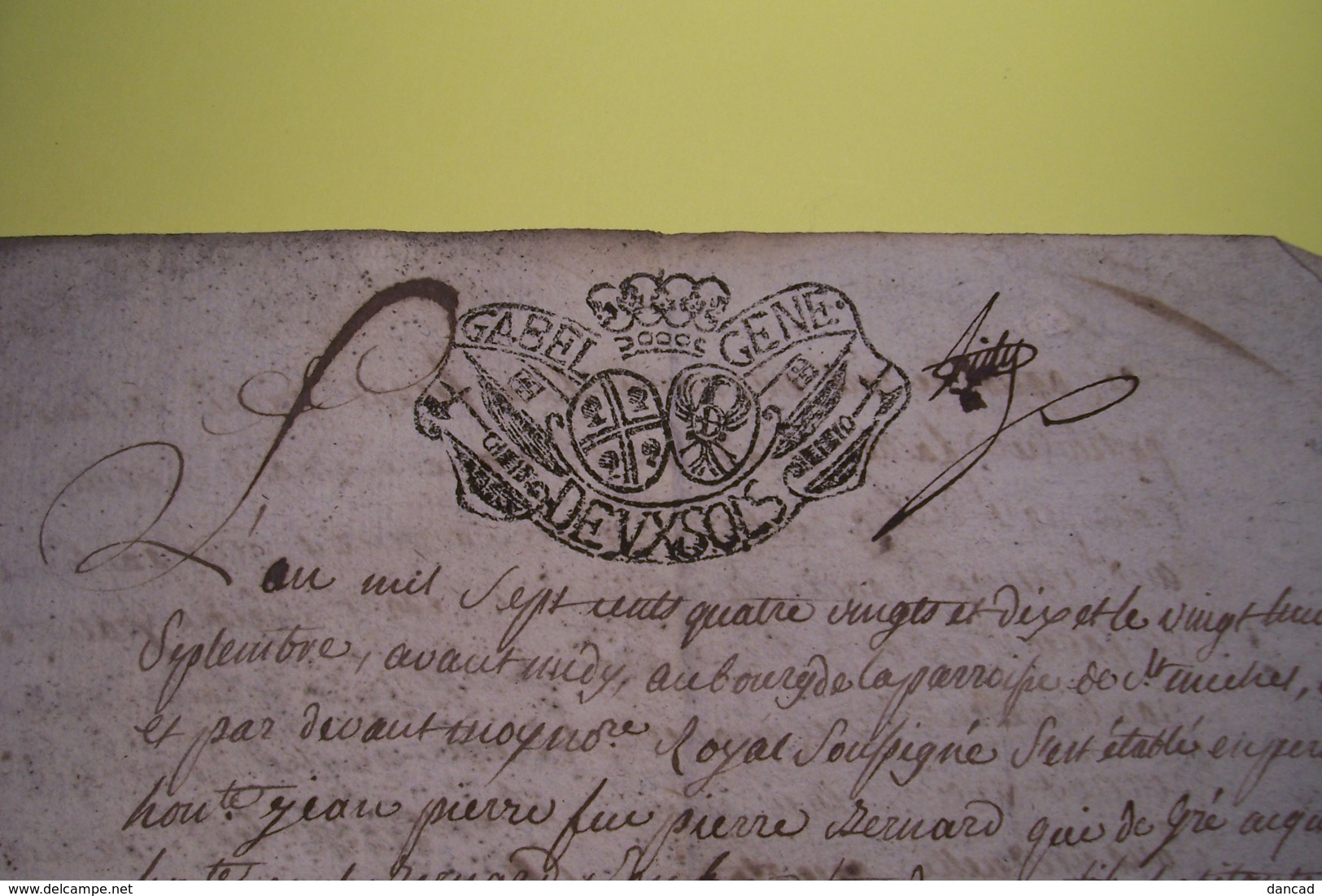 CACHET - DEUX SOLS - GABEL - GENE -  Année1790 - Gebührenstempel, Impoststempel