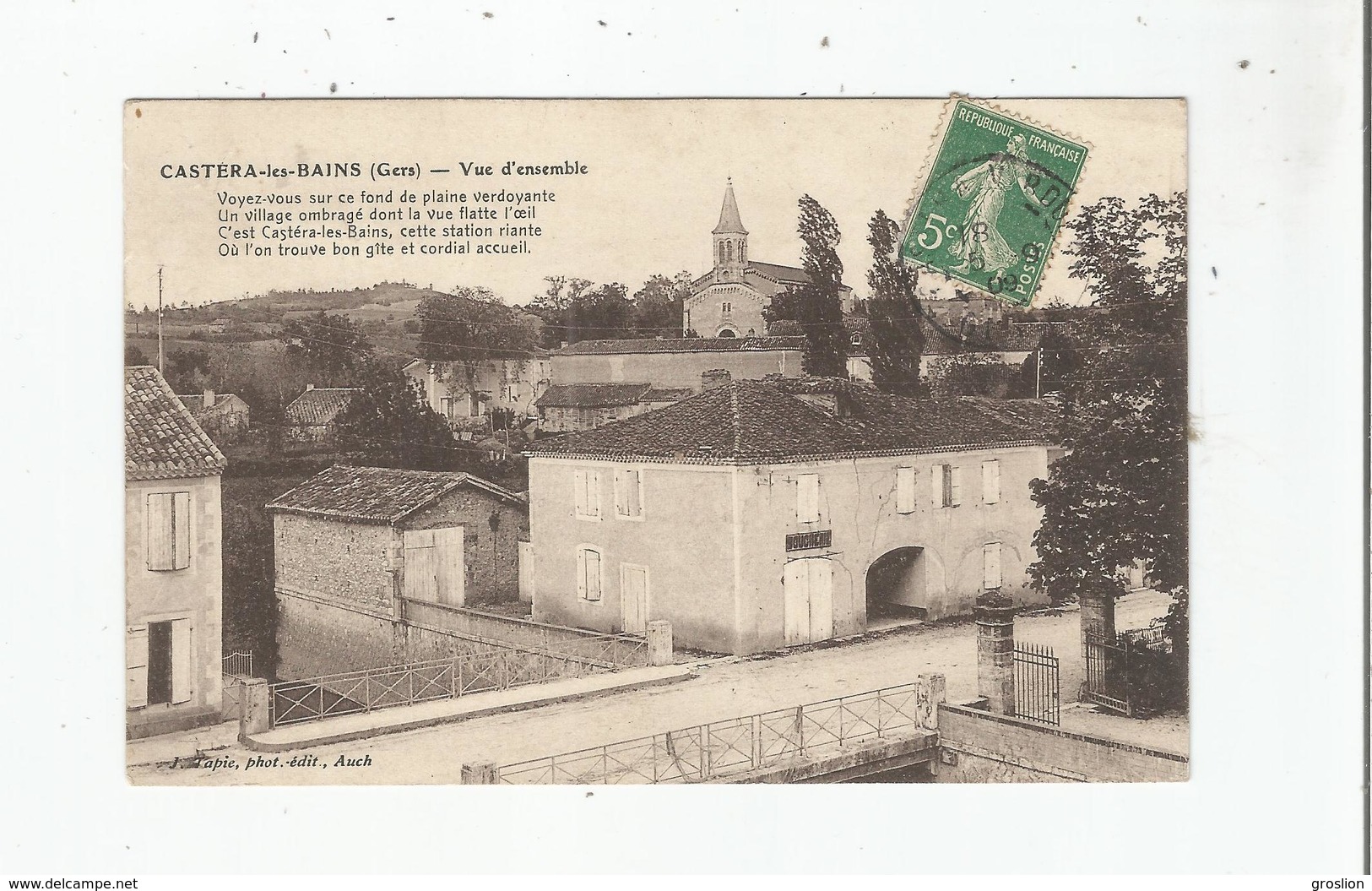 CASTERA LES BAINS (GERS) VUE GENERALE AVEC EGLISE 1909 - Castera