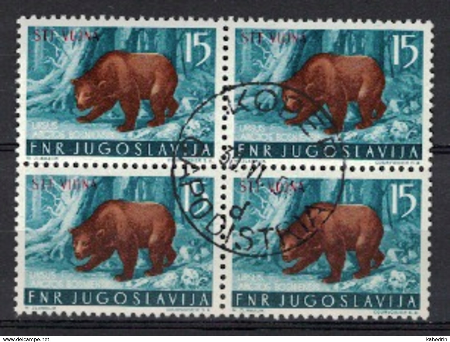 Italy Yugoslavia Trieste 1954 Zone B, Bear Fauna Animals (o), Used, Block 0f 4 - Oblitérés