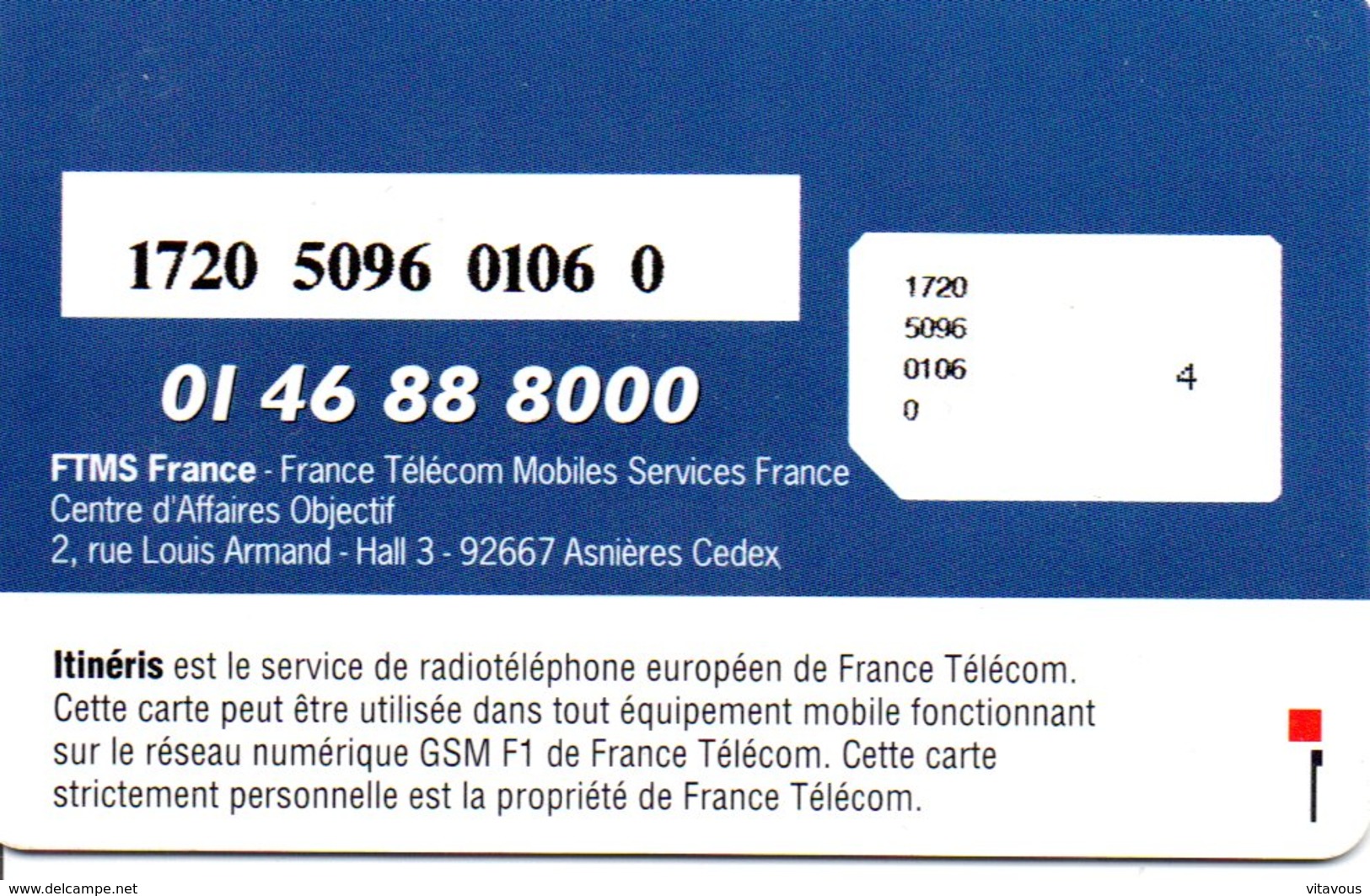 GSM Carte Itineris FTMS France Card (G 494) - Sonstige & Ohne Zuordnung