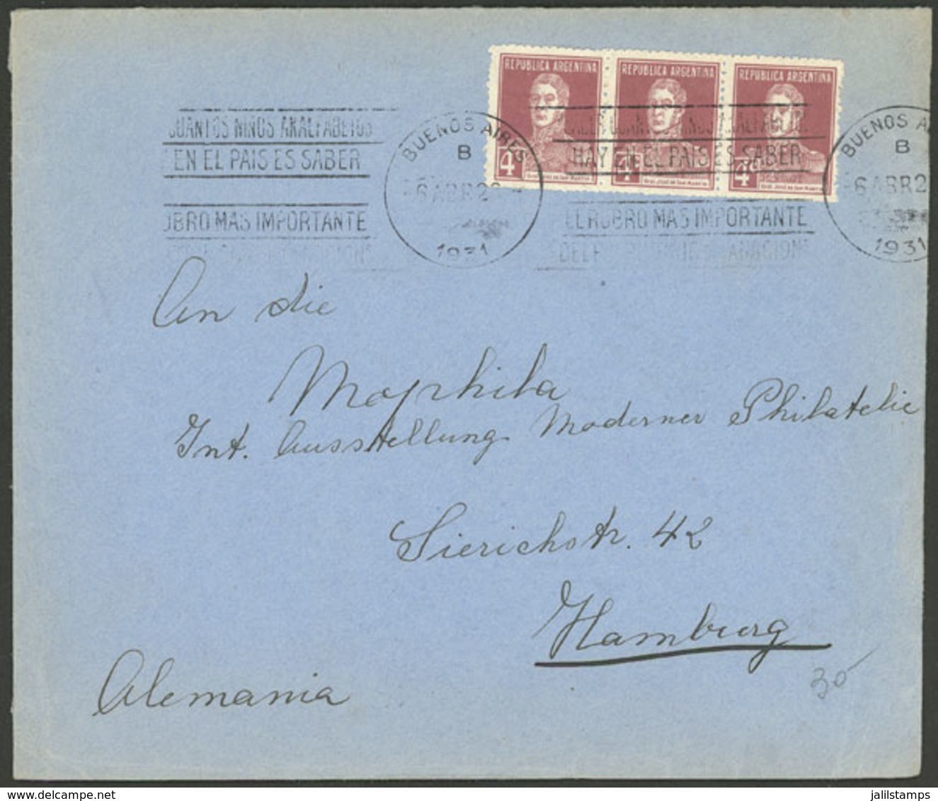 ARGENTINA: Cover Sent From Buenos Aires To Hamburg (Germany) On 6/AP/1929 Franked With 12c., With Slogan Cancel Topic IL - Brieven En Documenten