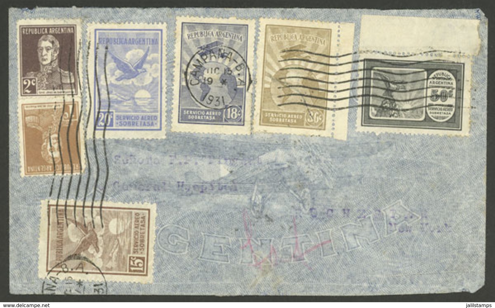 ARGENTINA: Cover Sent From Buenos Aires To New York On 15/DE/1931, Franked With 1c And 2c. San Martín W/o Period + 15c,  - Brieven En Documenten