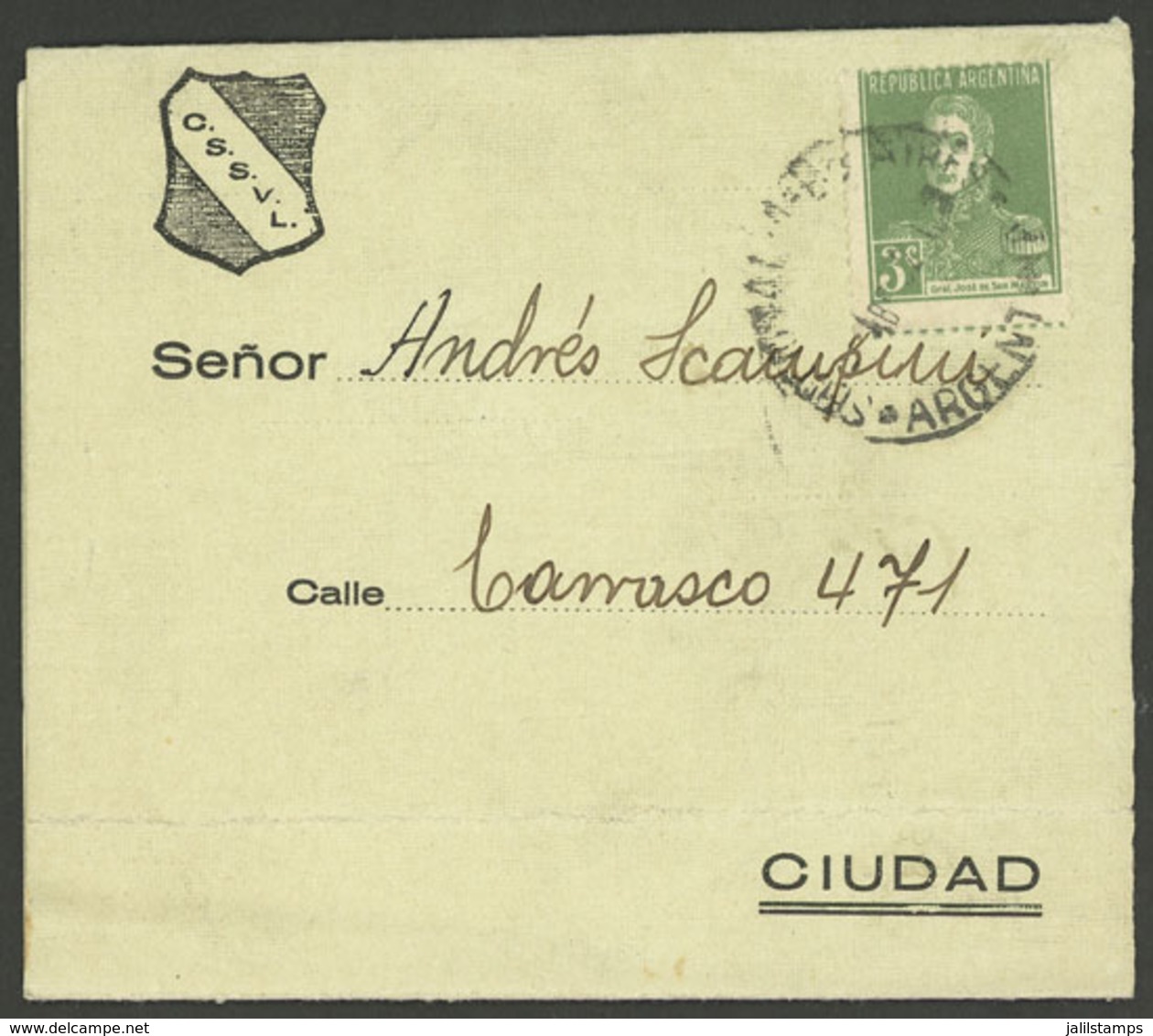 ARGENTINA: Small Cover Used In Buenos Aires In AP/1932, Franked With 3c. San Martin W/o Period, VF - Brieven En Documenten