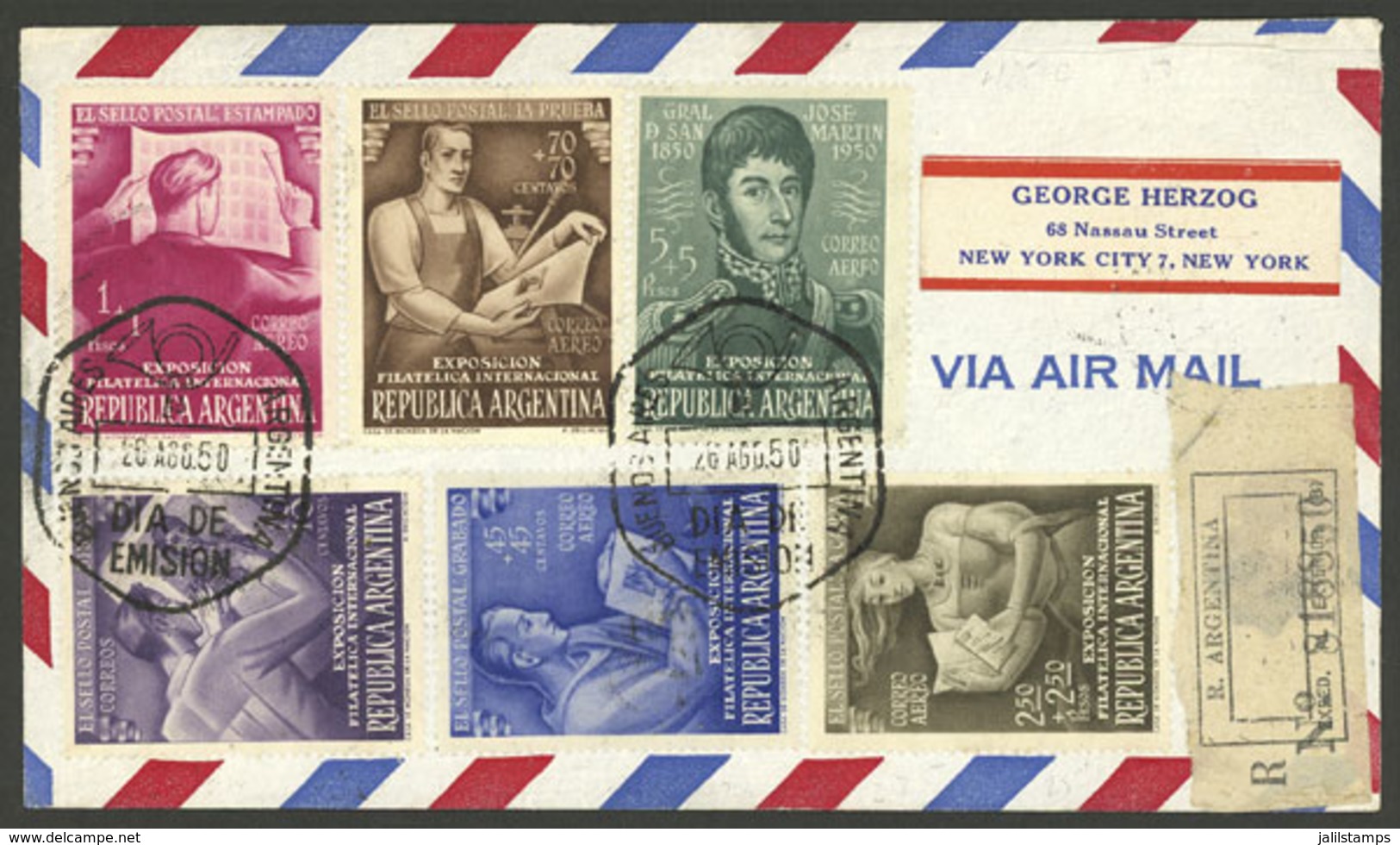 ARGENTINA: E.F.I.R.A. Stamp Exhibition, Cmpl. Set Of 6 Values (GJ.987/92) On Registered Cover Sent From Buenos Aires To  - Brieven En Documenten