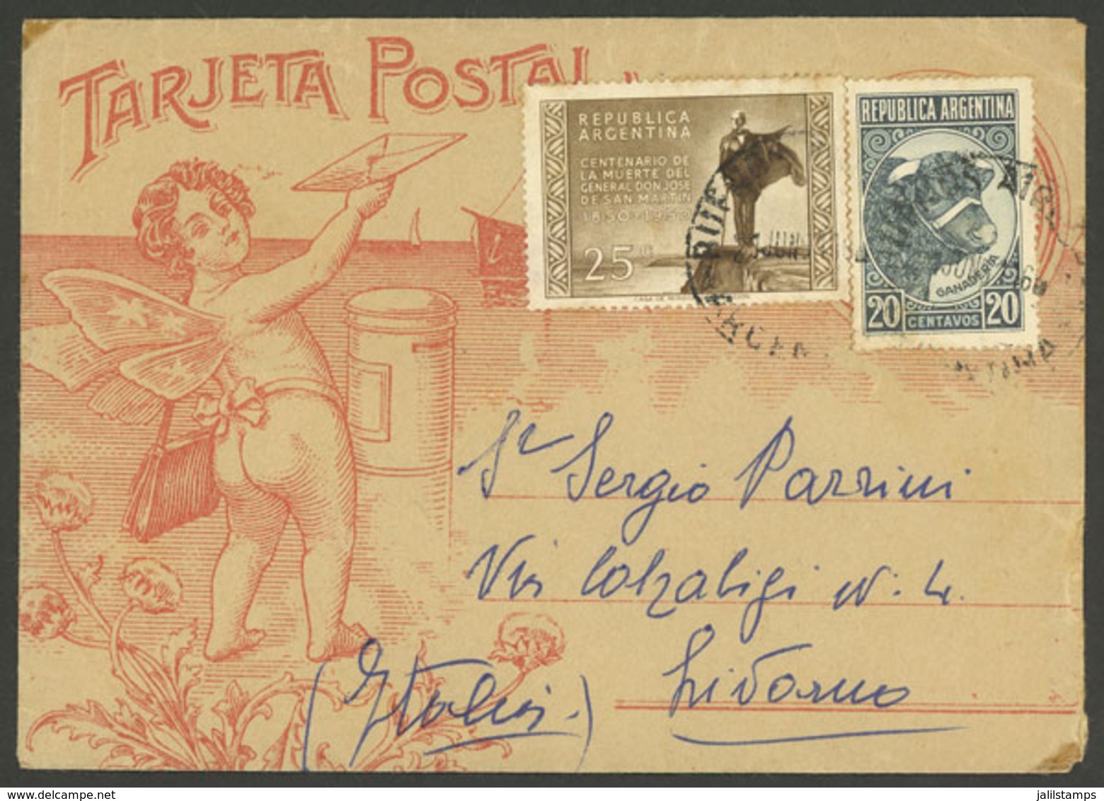 ARGENTINA: 21/JUL/1951: Buenos Aires - Livorno (Italy), Cover Franked With 20c. Bull + 25c. Centenary Of San Martín, VF  - Brieven En Documenten