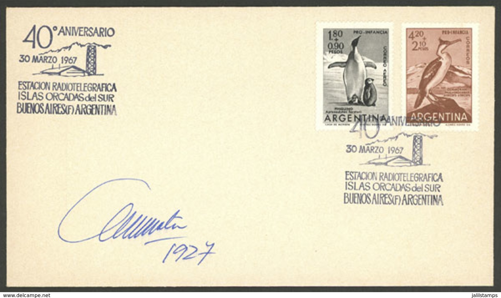 ARGENTINA: Cover With Commemorative Postmark For 40th Anniversary Of 1st Telegraphic Station In The South Orkneys, Signe - Brieven En Documenten