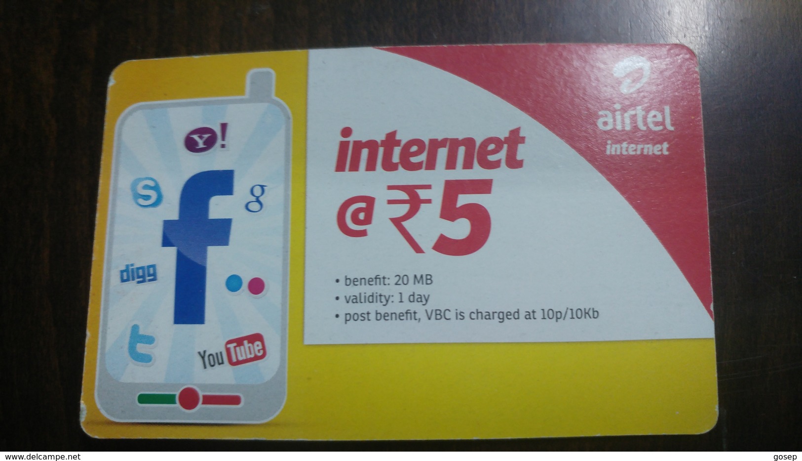 India-airtel-internet-(5 Ruppia)-(12a)-31.3.2016-used Card+1 Card Prepiad Free - India