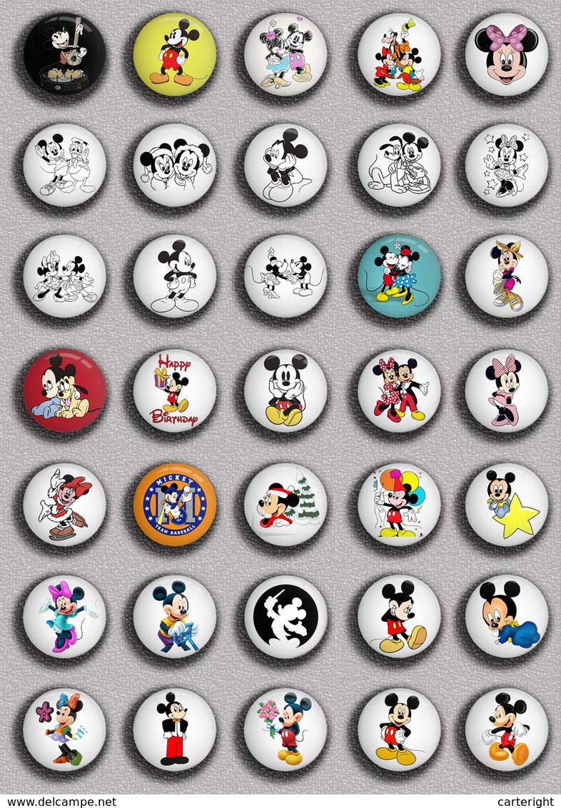 Mickey And Minnie BADGE BUTTON PIN SET 11 (1inch/25mm Diameter) 175 DIFF - Pin's