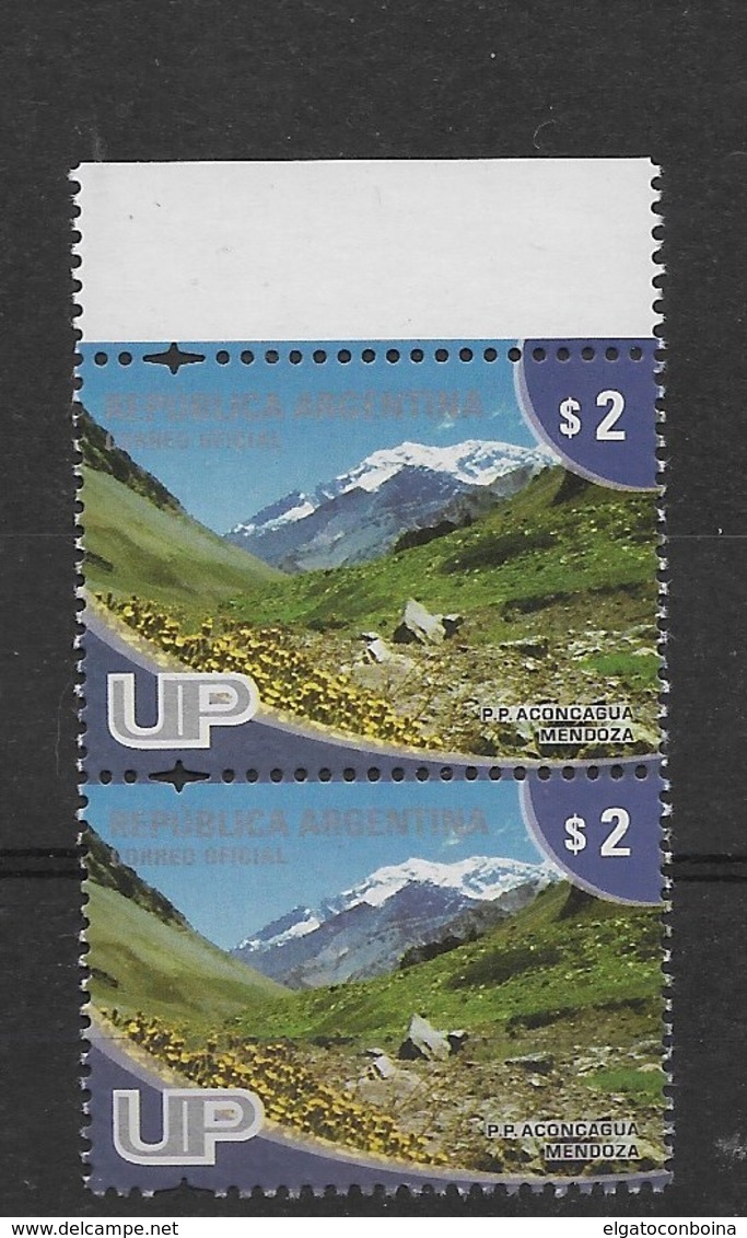 ARGENTINA 2008, MOUNT ACONCAGUA IN MENDOZA, MOUNTAINS, LANDSCAPES, UP 1 VALUE IN VERTICAL PAIR - Nuovi