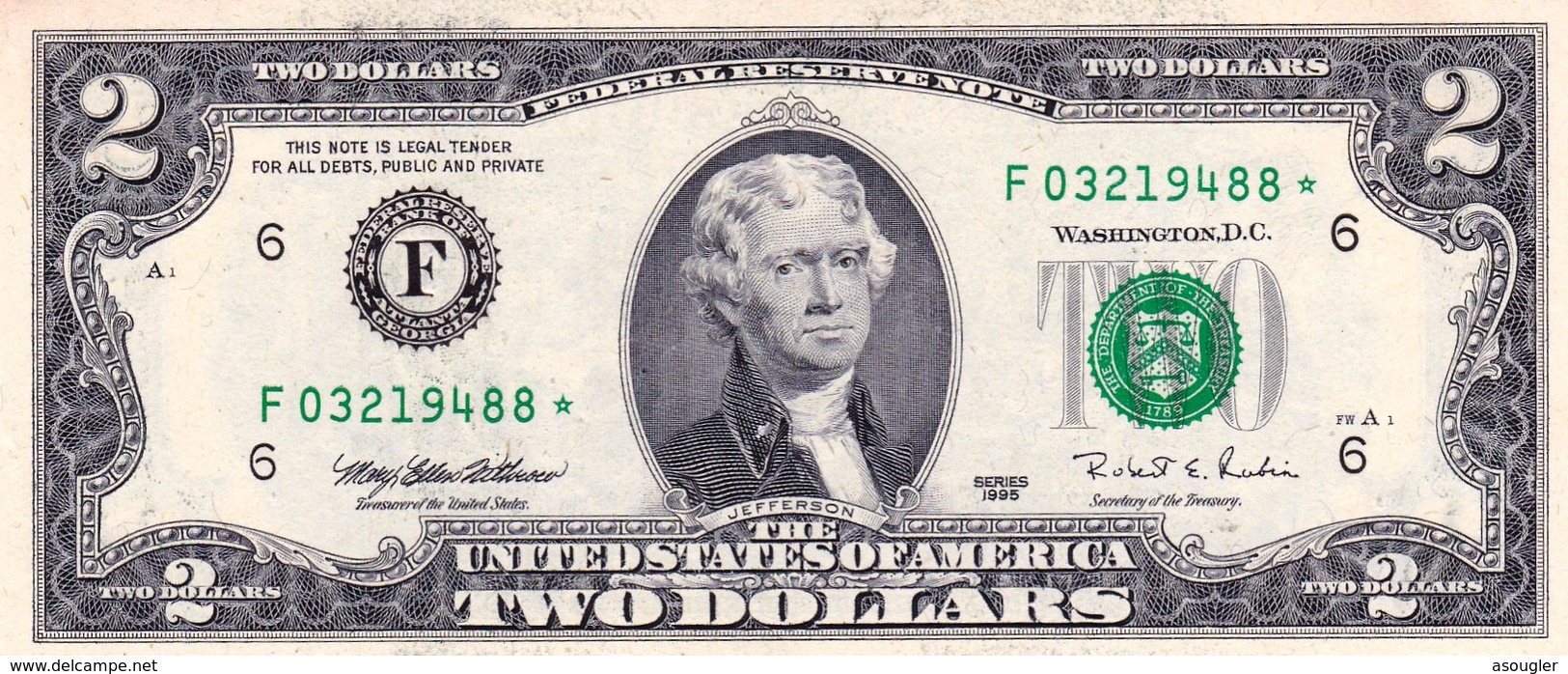 USA 2 DOLLARS 1995 STAR ✩ Atlanta NOTE UNC "free Shipping Via Registered Air Mail" - Biljetten Van De  Federal Reserve (1928-...)