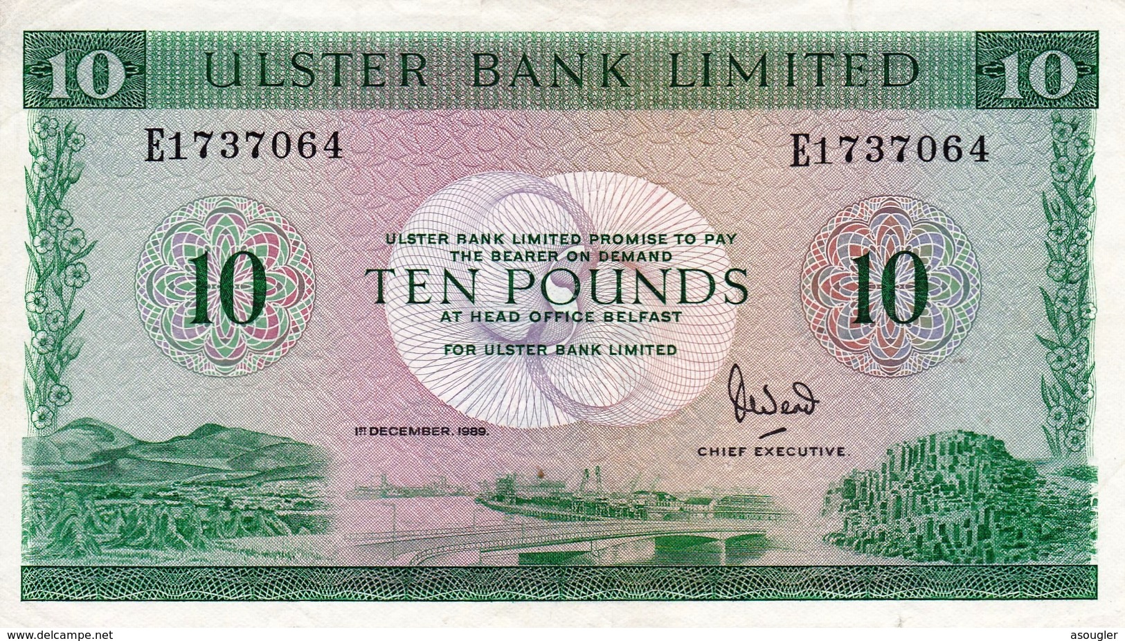 Ireland Northern Ulster Bank Limited 10 Pounds 1989 VF P-327d "free Shipping Via Registered Air Mail" - 10 Pounds