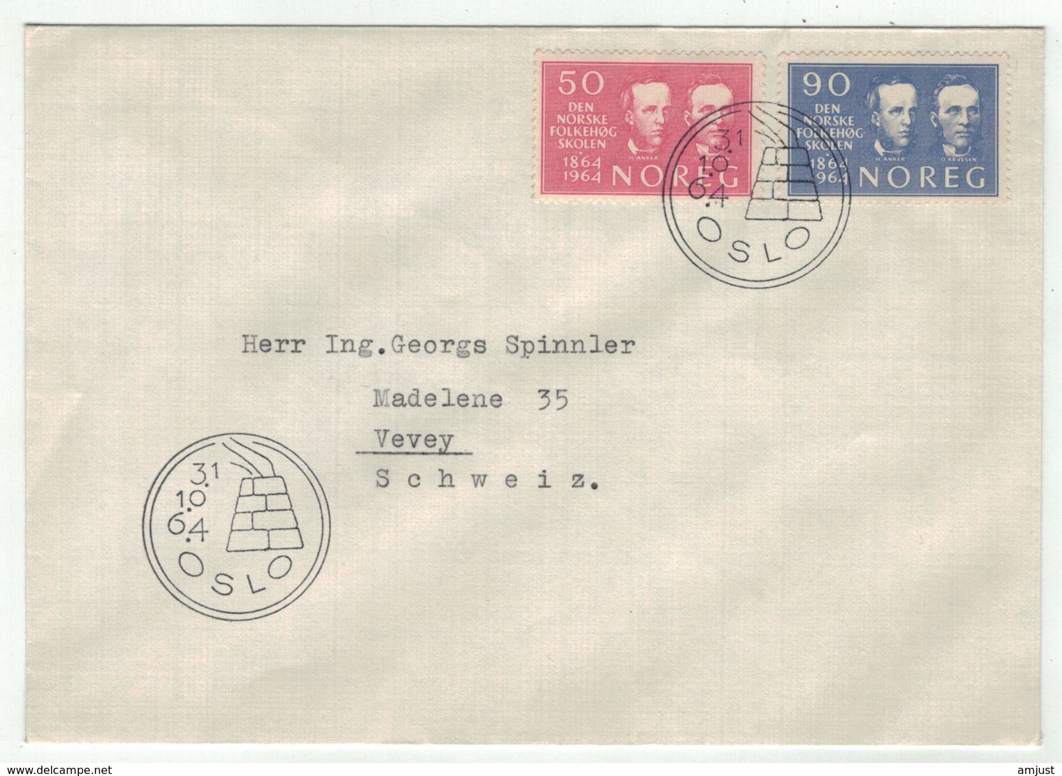 Norvège // Norge // Lettre Pour La Suisse 1er Jour 31.10.1964 - Lettres & Documents