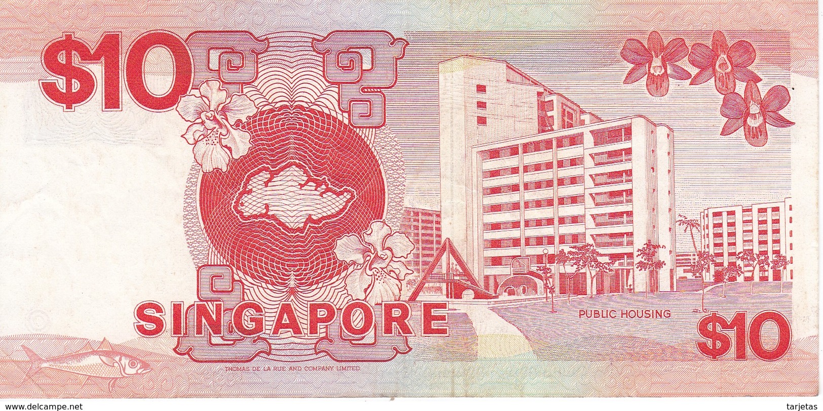 BILLETE DE SINGAPORE DE 10 DOLLARS DEL AÑO 1988 (BANKNOTE) BARCO-SHIP - Singapour