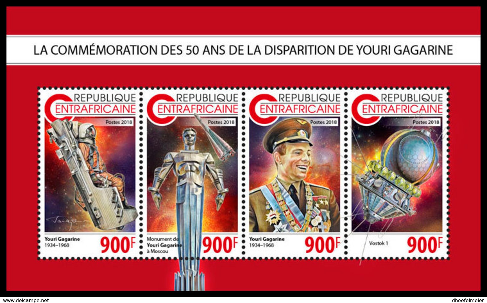 CENTRAL AFRICA 2018 **MNH Yuri Gagarin Space Raumfahrt Espace M/S - OFFICIAL ISSUE - DH1847 - Africa
