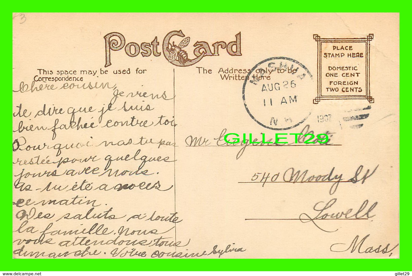 NASHUA, NH - PUBLIC LIBRARY - TRAVEL IN 1907 - 3/4 BACK - - Nashua