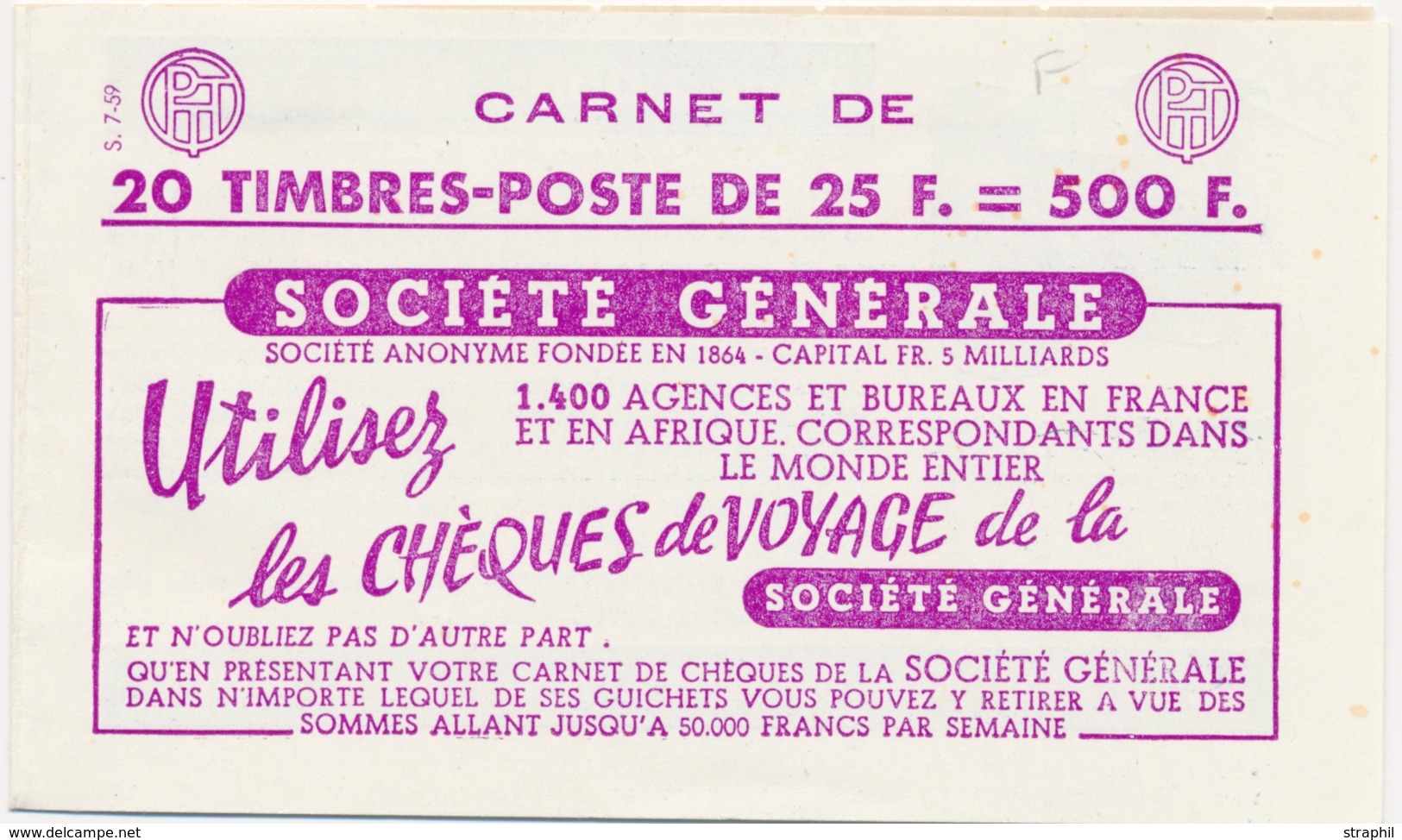 ** CARNETS ANCIENS - ** - N°1011C C2 - S.7.59 - Daté 19/5/59 - TB - Sonstige & Ohne Zuordnung