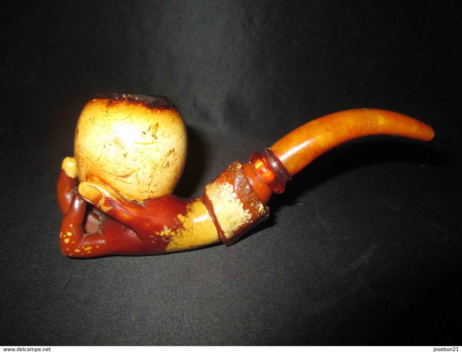 Ancienne Pipe En Forme De Main écume De Mer Sculpté Fin XIX ème - Meerschaum Pipes