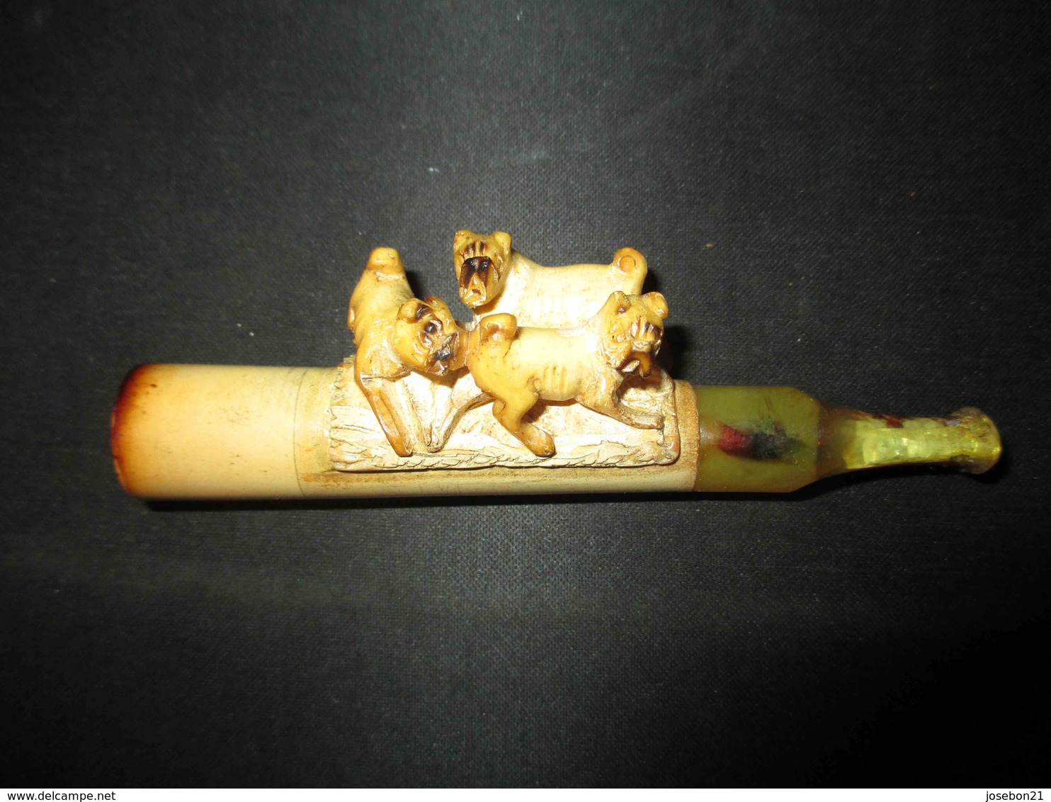 Ancienne Fume Cigare En Forme De Chiens écume De Mer Sculpté Fin XIX ème - Altri & Non Classificati