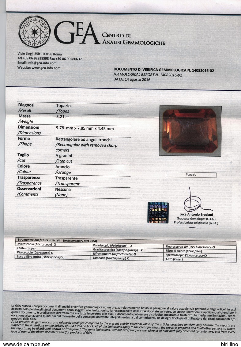 4376 - Topazio Arancio Ct. 3.21 - Certificato Autenticità Italiano - Topaz