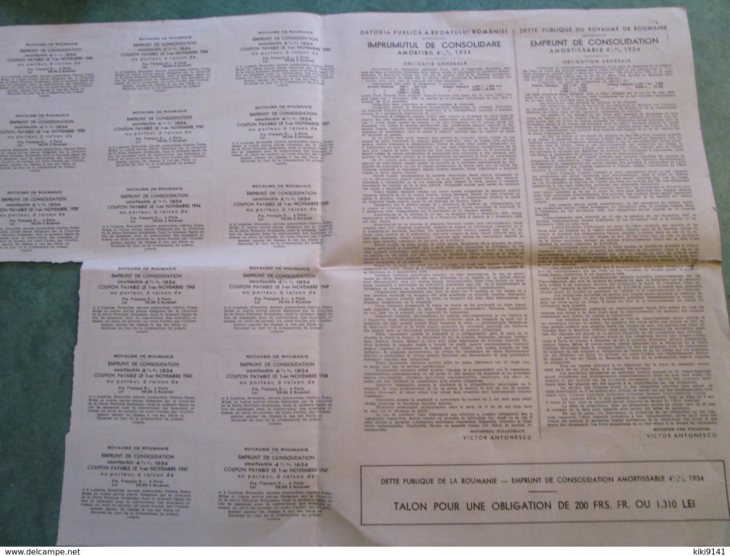 ROYAUME De ROUMANIE - Emprunt De Consolidation - Obligation Au Porteur De 200 Francs Français N°7537 - P - R